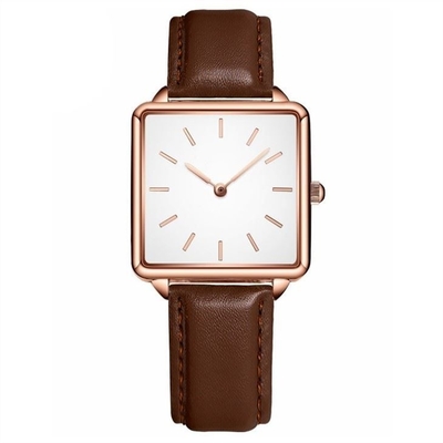 34mm Diaの女性の水晶腕時計は16mmの革紐の合金の箱を防水する